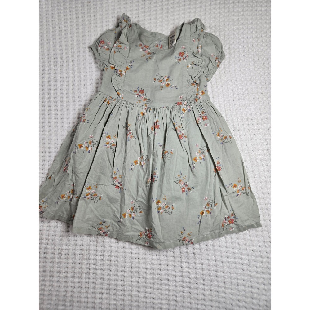 Toddler Girls 2T Sage Green Floral Ruffle Button Back Cotton Dress Cottagecore